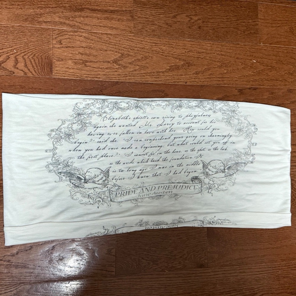 Pride and Prejudice Jane Austen Infinity Scarf Cream‎ Literary Print Cottagecore
